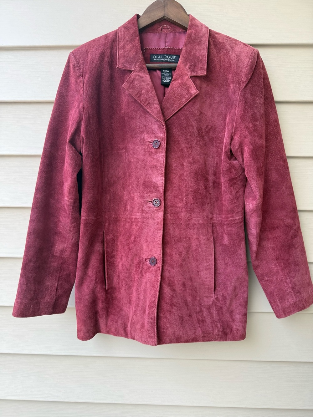 Dialogue Burgundy Suede Leather Blazer Jacket Women’s Small Y2K